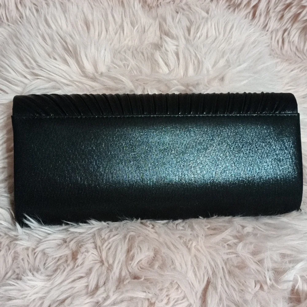 Shimmer Black Envelope Clutch Formal Chain Strap Handbag